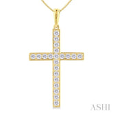 1/2 Ctw Round Cut Diamond Pave Set 1-Inch Plate Cross Pendant With Chain in 14K Yellow Gold